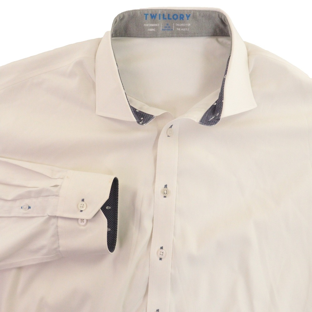 Twillory Dress Shirt Performance Traditional Fit Skull Trim White Men 18 34-35